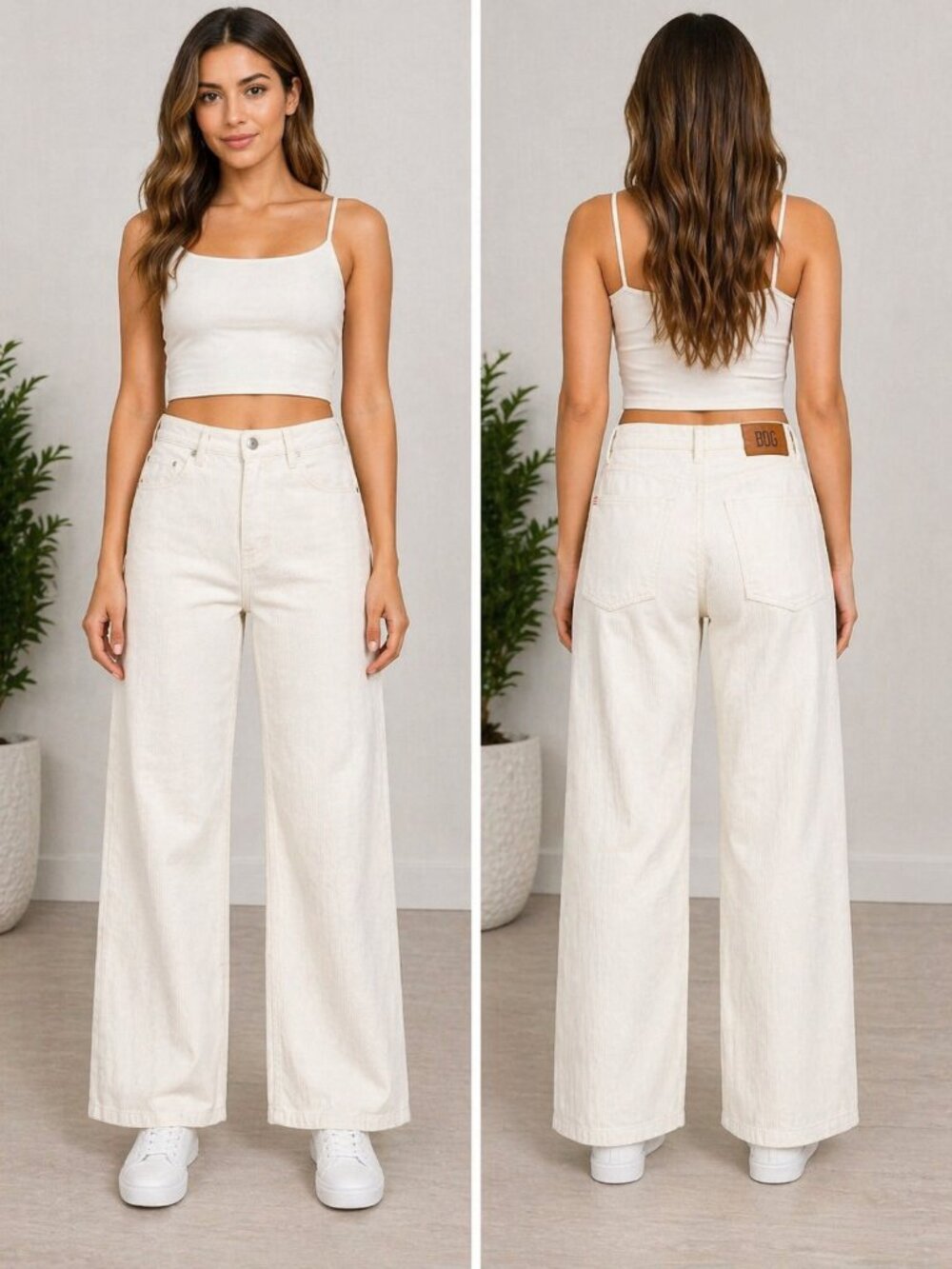 BDG Cream Corduroy Wide Leg Pants High Rise Trousers 34